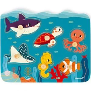 Janod Puzzle à Encastrement En Bois Premier Age Animaux Marins 6 Pièces-Jouet D'Eveil-Apprentissage Motricité Fine-Partenariat WWF-Certifié FSC Et Peint à L'eau-Dès 18 Mois, J08619 1 Janod Puzzle à Encastrement En Bois Premier Age Animaux Marins 6 Pièces-Jouet D'Eveil-Apprentissage Motricité Fine-Partenariat WWF-Certifié FSC Et Peint à L'eau-Dès 18 Mois, J08619