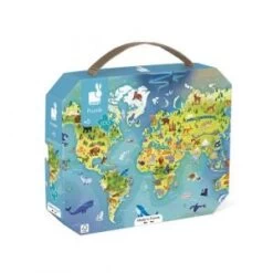 Janod Puzzle Carton - Puzzle Monde - 100 Pièces - Développe La Patience Et La Dextérité - Puzzle Carton Et Emballage Fsctm - F