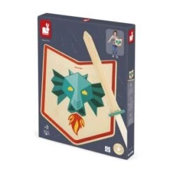 Janod Set Chevalier 'dragon' - 1 Bouclier En Bois Et 1 épée En Bois - Jouet D'imitation - Développe L'imagination - Produit Fs