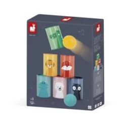 Janod Chamboule-tout - 6 Boîtes En Métal Et 2 Balles En Mousse - Anniversaire - Jeu D'adresse - Coordination Main/oeil - Motri