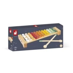 Janod Gamme Sunshine - Xylo Métal - 12 Tonalités - 2 Baguettes Bois - Découverte Des Sons - Couleurs Chaleureuses - Eveil Musi