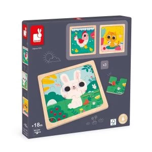 Janod Coffret De 3 Puzzles En Bois De 9 Pièces - Modèle Imprimé Sous Le Puzzle - Developpe : Motricité Fine Et Sens De L'obser 1 Janod Coffret De 3 Puzzles En Bois De 9 Pièces - Modèle Imprimé Sous Le Puzzle - Developpe : Motricité Fine Et Sens De L'obser
