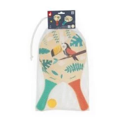 Janod Gamme Tropik - 2 Raquettes En Bois - 1 Balle - Jouet D'extérieur - Amélioration Motricité Fine Et Coordination Main œil