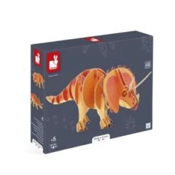 Janod Gamme Dino - Puzzle Volume Tricératops - 32 Pièces - Jeu De Construction - Développe La Concentration - Jouet En Carton