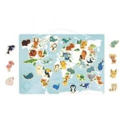 Janod Puzzle Magnétique Bois - 40 Magnets En Forme D'animaux - 40 Bébé Animaux à Replacer Sur La Carte - Poster Avec Le Nom De