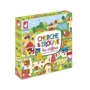 Janod Jeu De Société Enfant - Jeu D'observation - Cherche Et Trouve Les Chiffres - 1 Plateau + 80 Cartes + 9 Jetons
